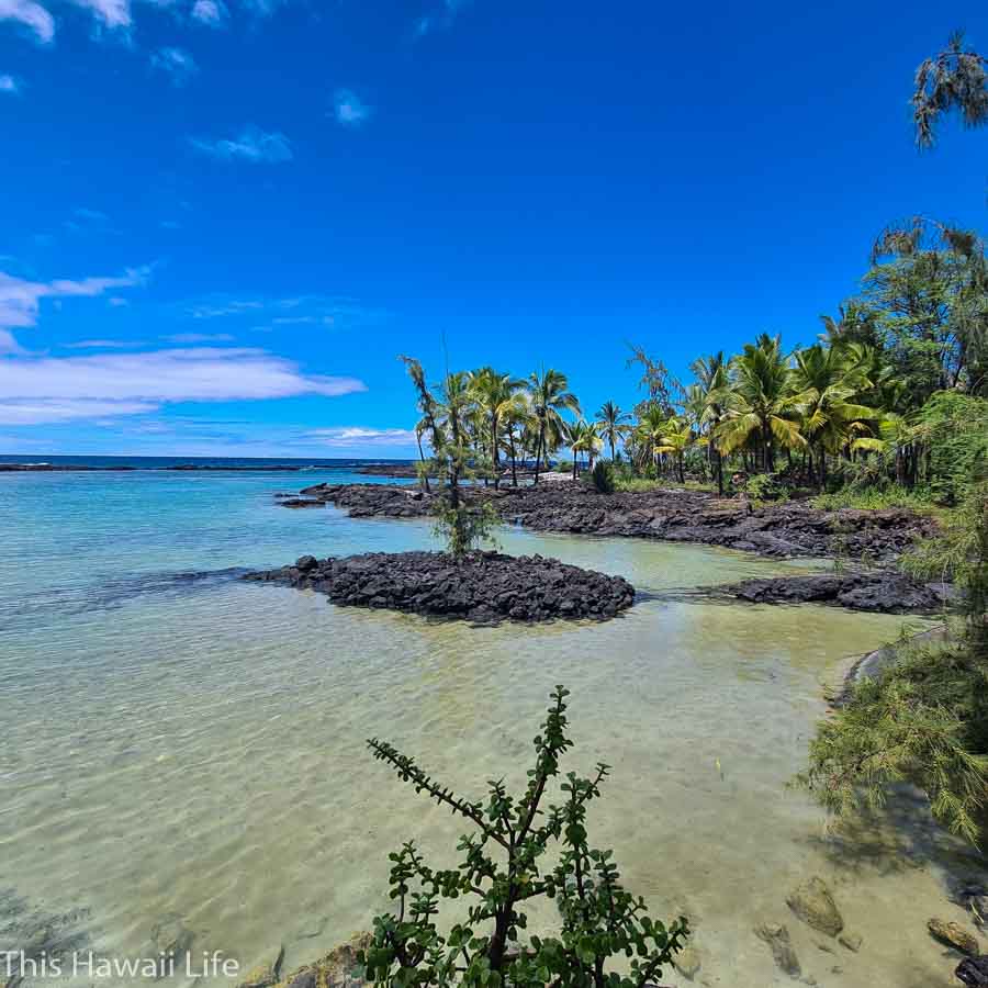 passing Beach area and lagoon along the Honomalino trail head