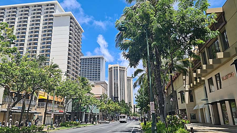 Promenade the wide streets of Waikiki